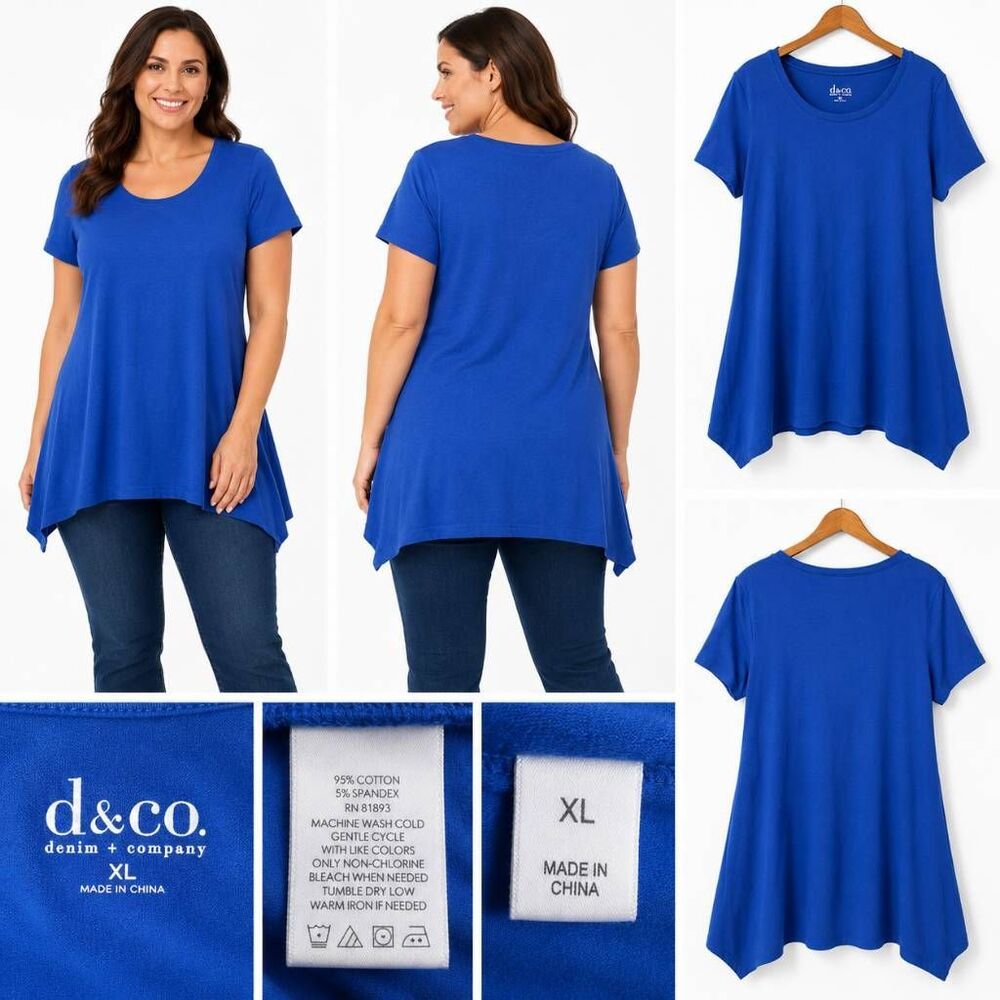 d&co Denim & Co Blue Swing Tunic Top XL Short Sleeve